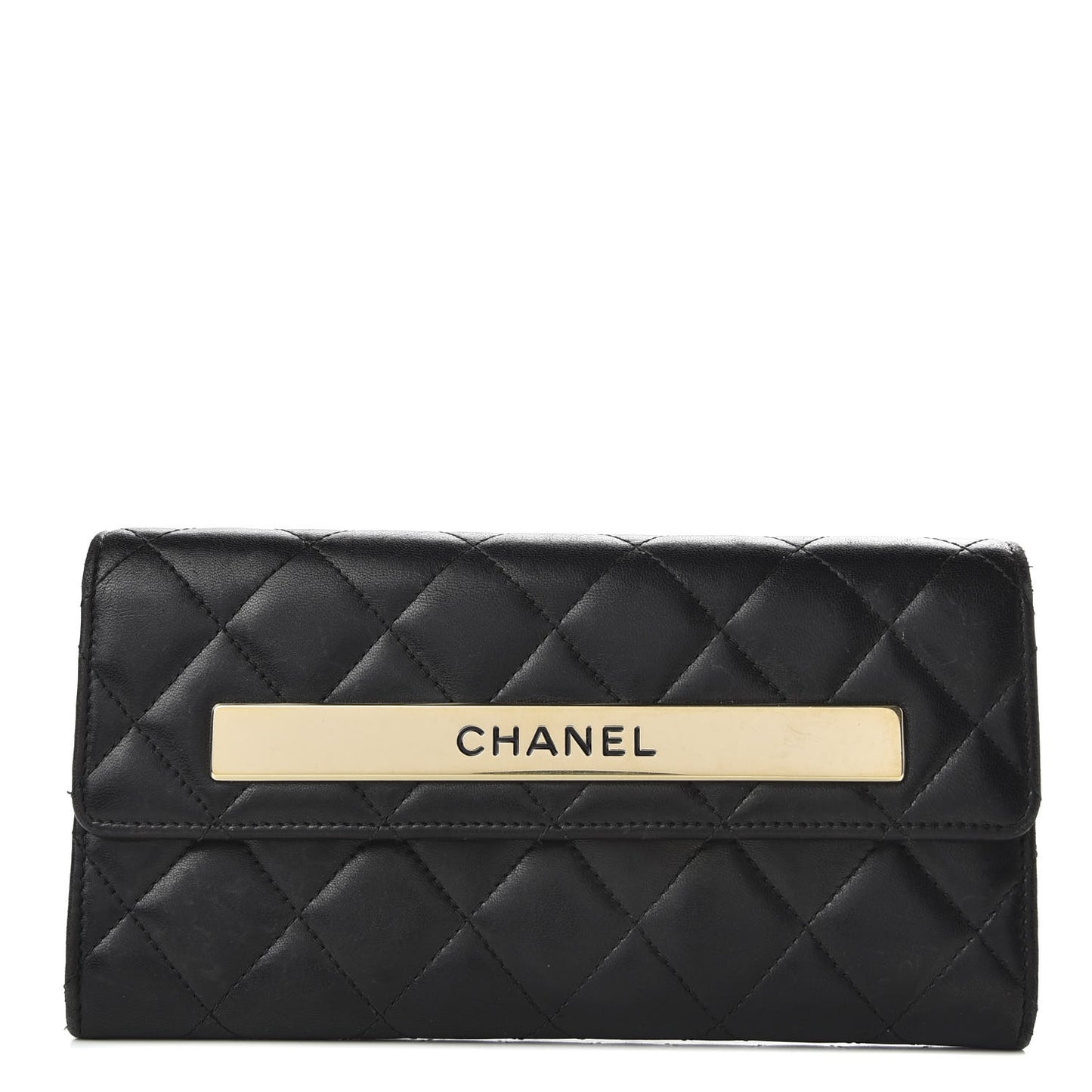 Lambskin Quilted Trendy CC Large Gusset Flap Wallet Black