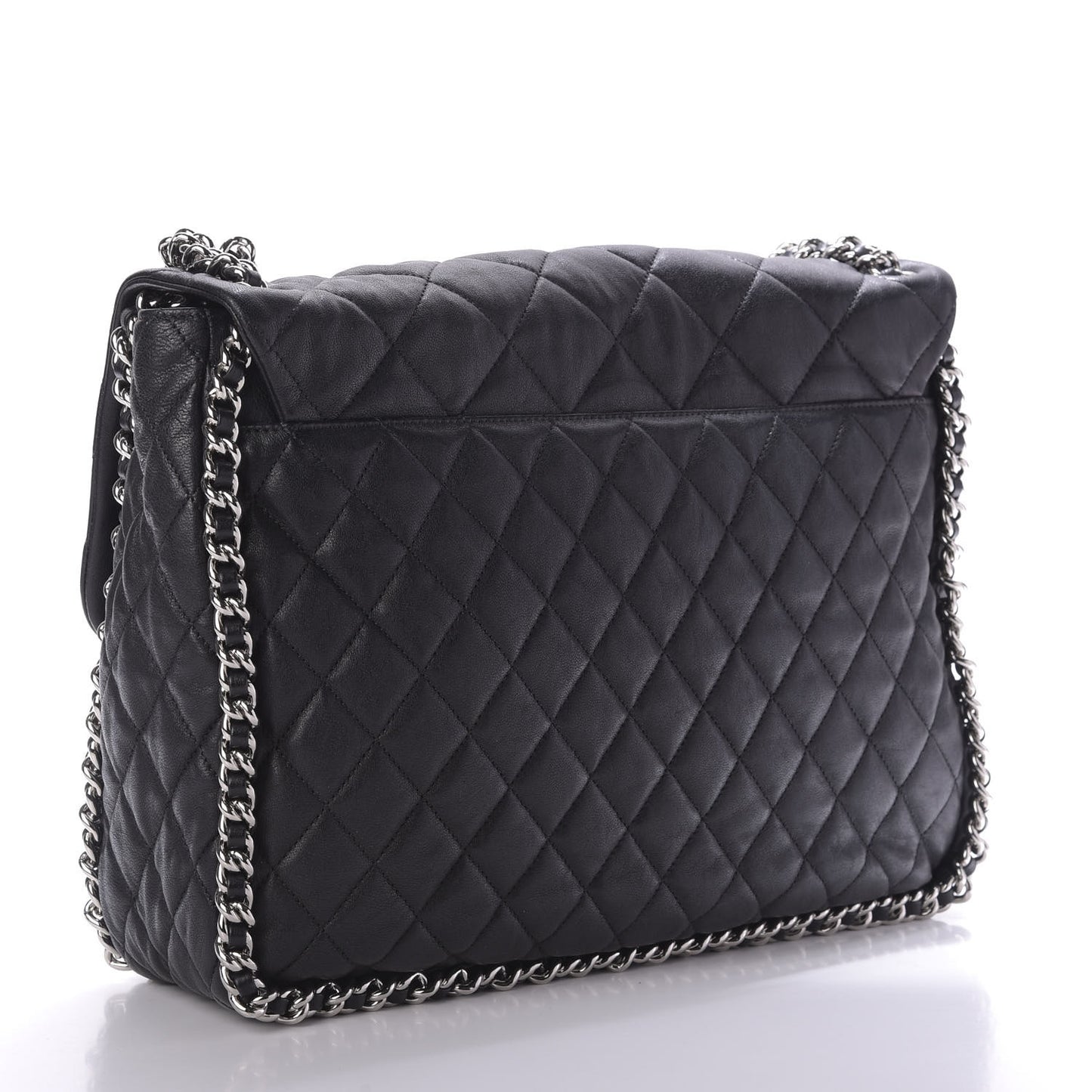 Washed Lambskin Quilted Maxi Chain Around Flap Black