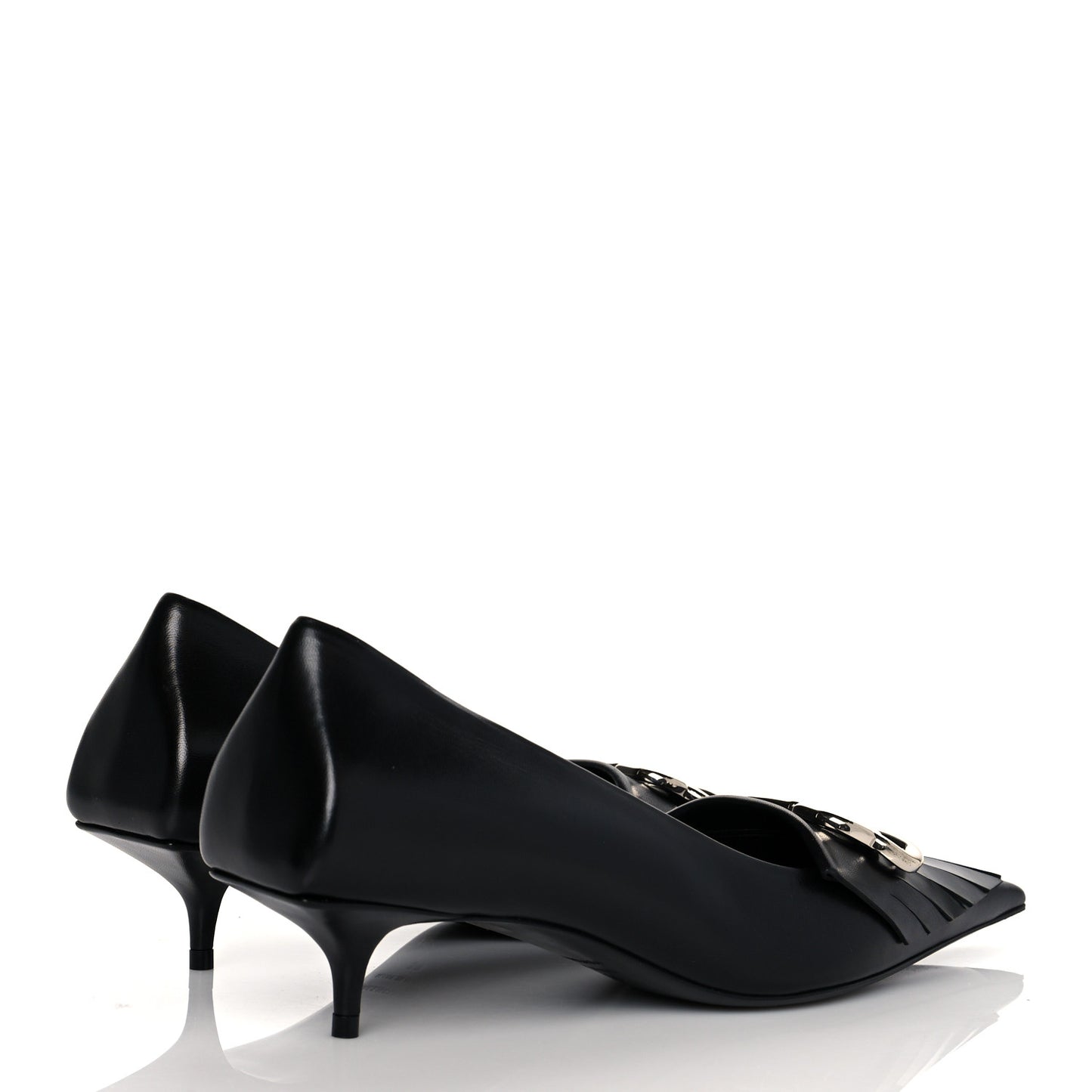 Shiny Kidskin Fringe Pointy Toe BB Knife Pumps 38 Black