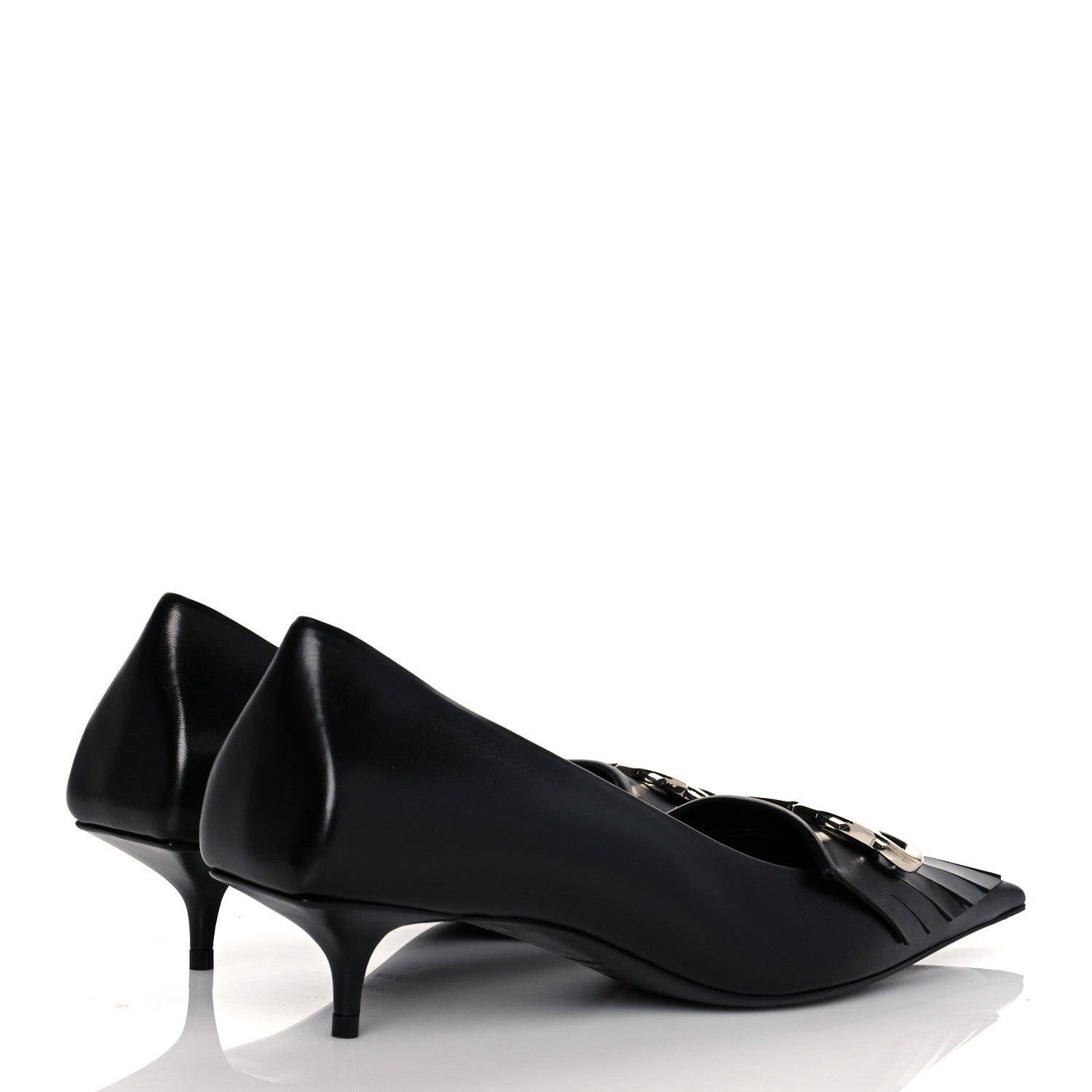 Balenciaga Shiny Kidskin Fringe Pointy Toe BB Knife Pumps 38 Black 4 of 8