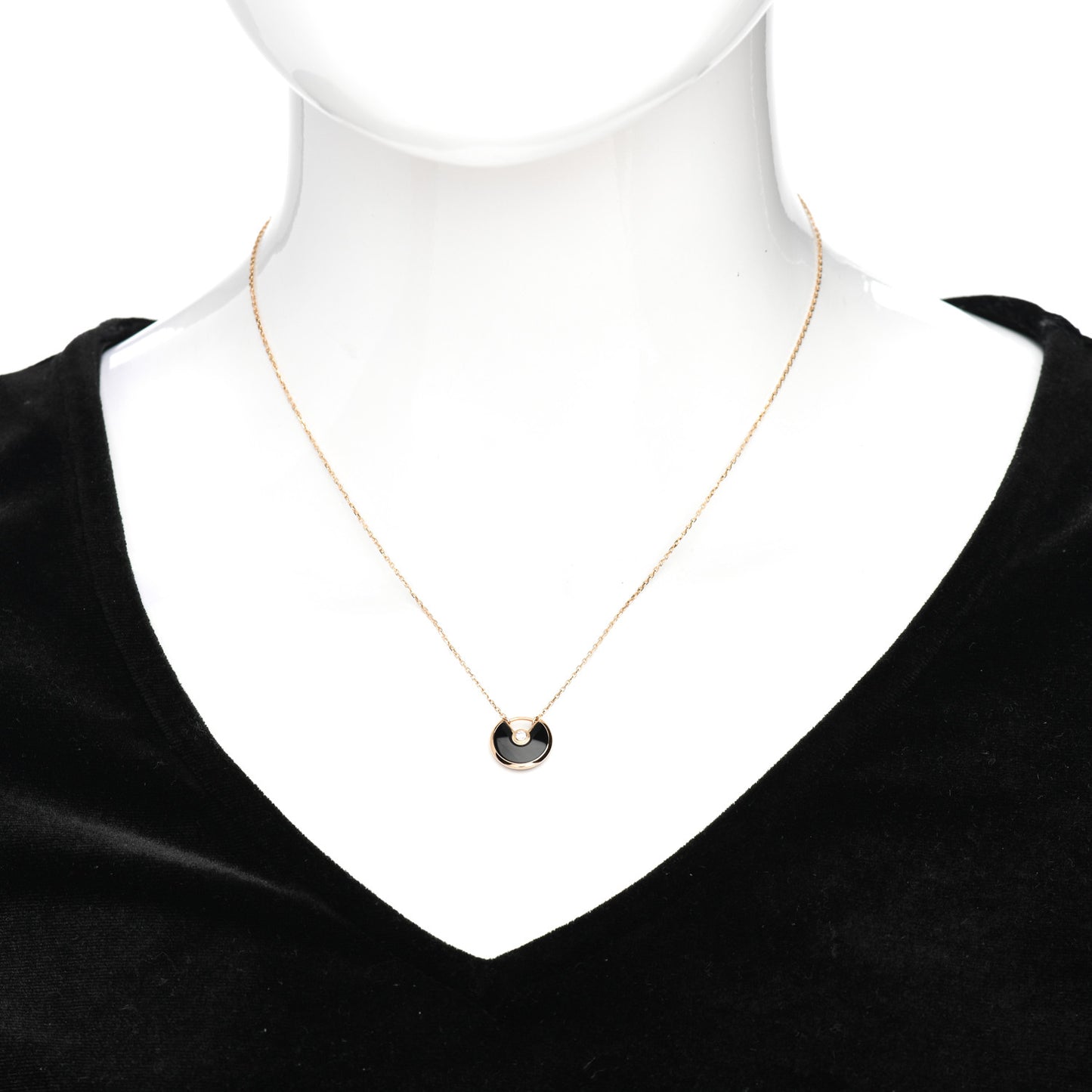 18K Pink Gold Diamond Black Onyx XS Amulette de Cartier Pendant Necklace