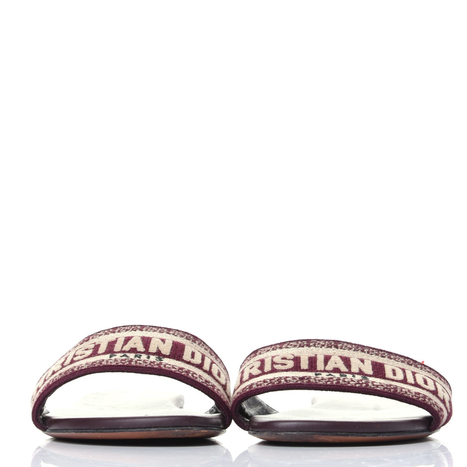 Christian Dior Canvas Embroidered Dway Mules Slide Sandals 37.5 Burgundy 2 of 10