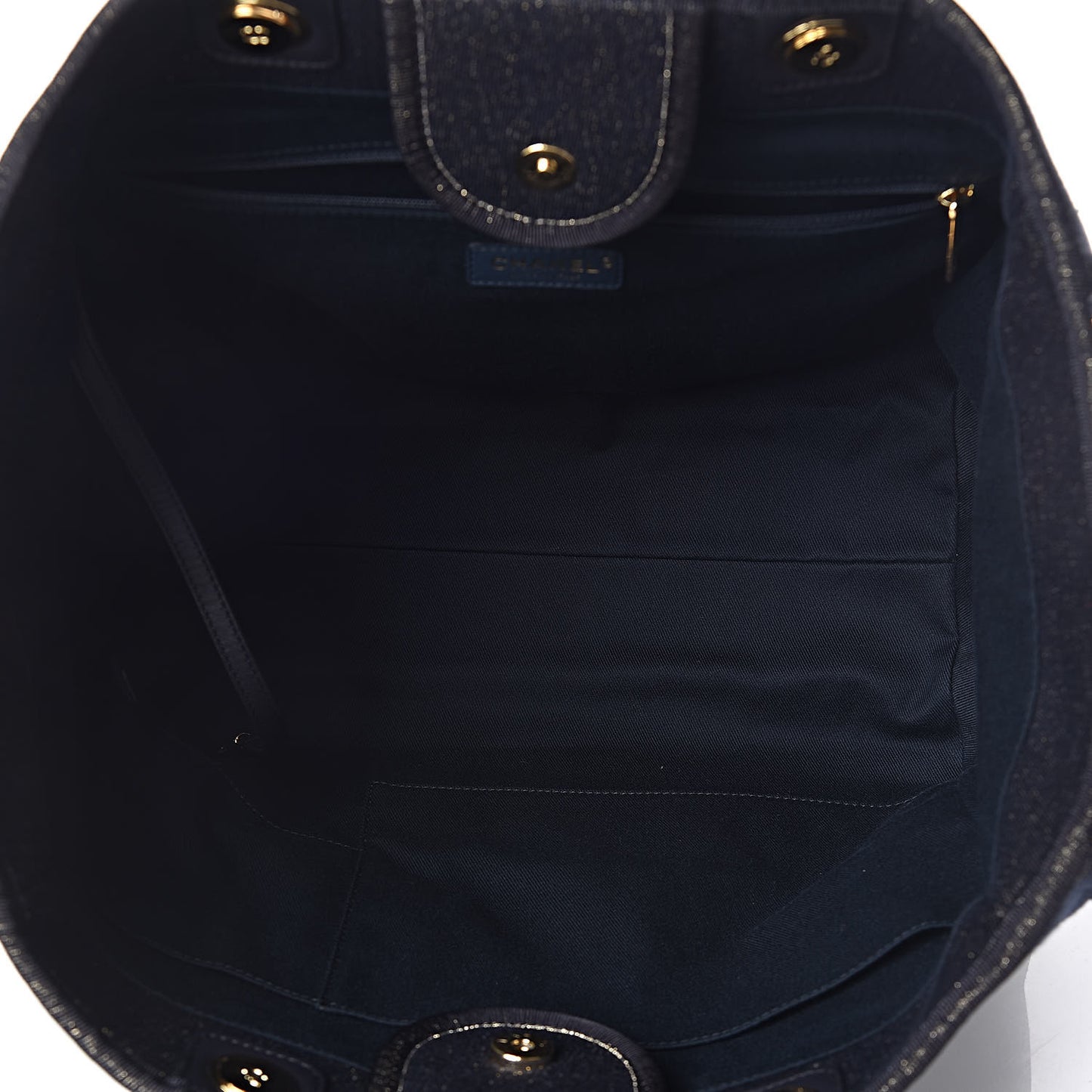 Lurex Canvas Medium Deauville Tote Navy Blue Gold