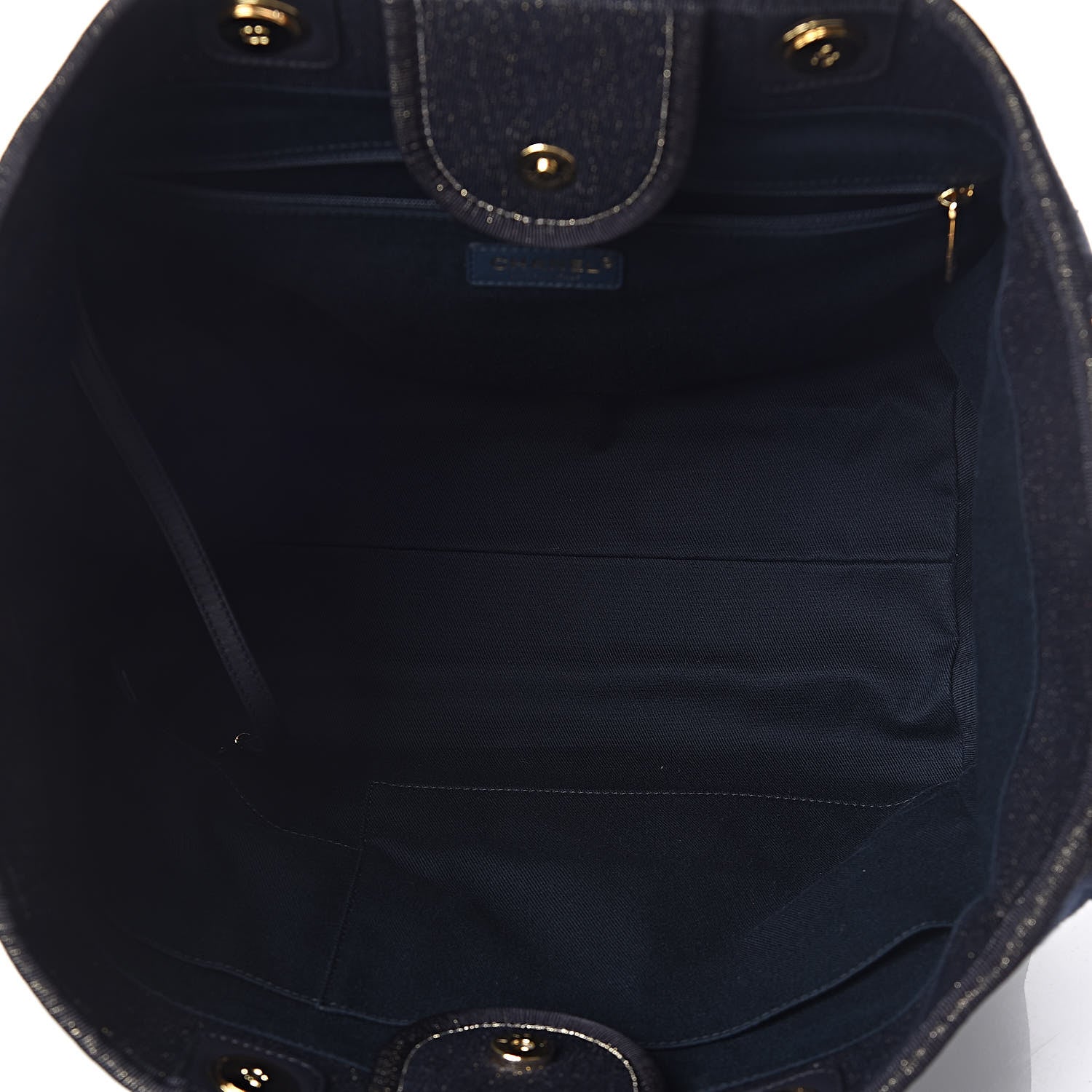 Chanel Lurex Canvas Medium Deauville Tote Navy Blue Gold 5 of 10