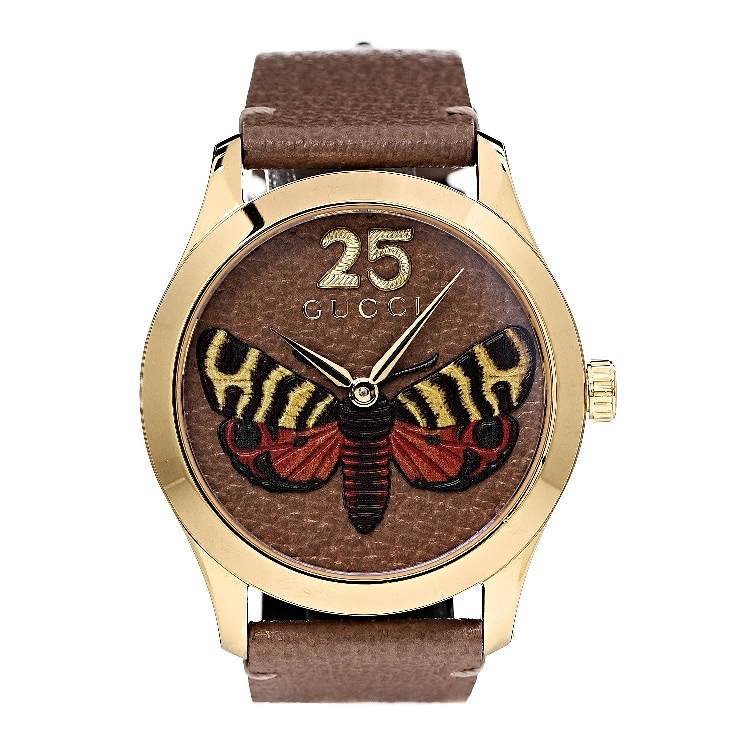 Gucci Stainless Steel Calfskin 38mm G-Timeless Moth Quartz Watch Brown 1 of 8