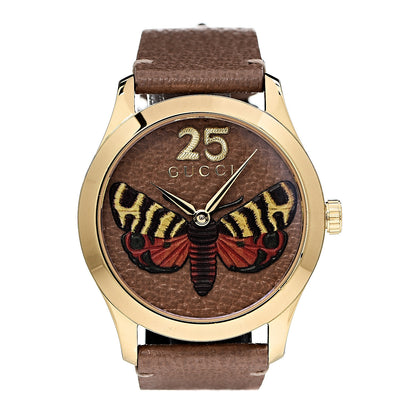 Gucci Stainless Steel Calfskin 38mm G-Timeless Moth Quartz Watch Brown 1 of 8