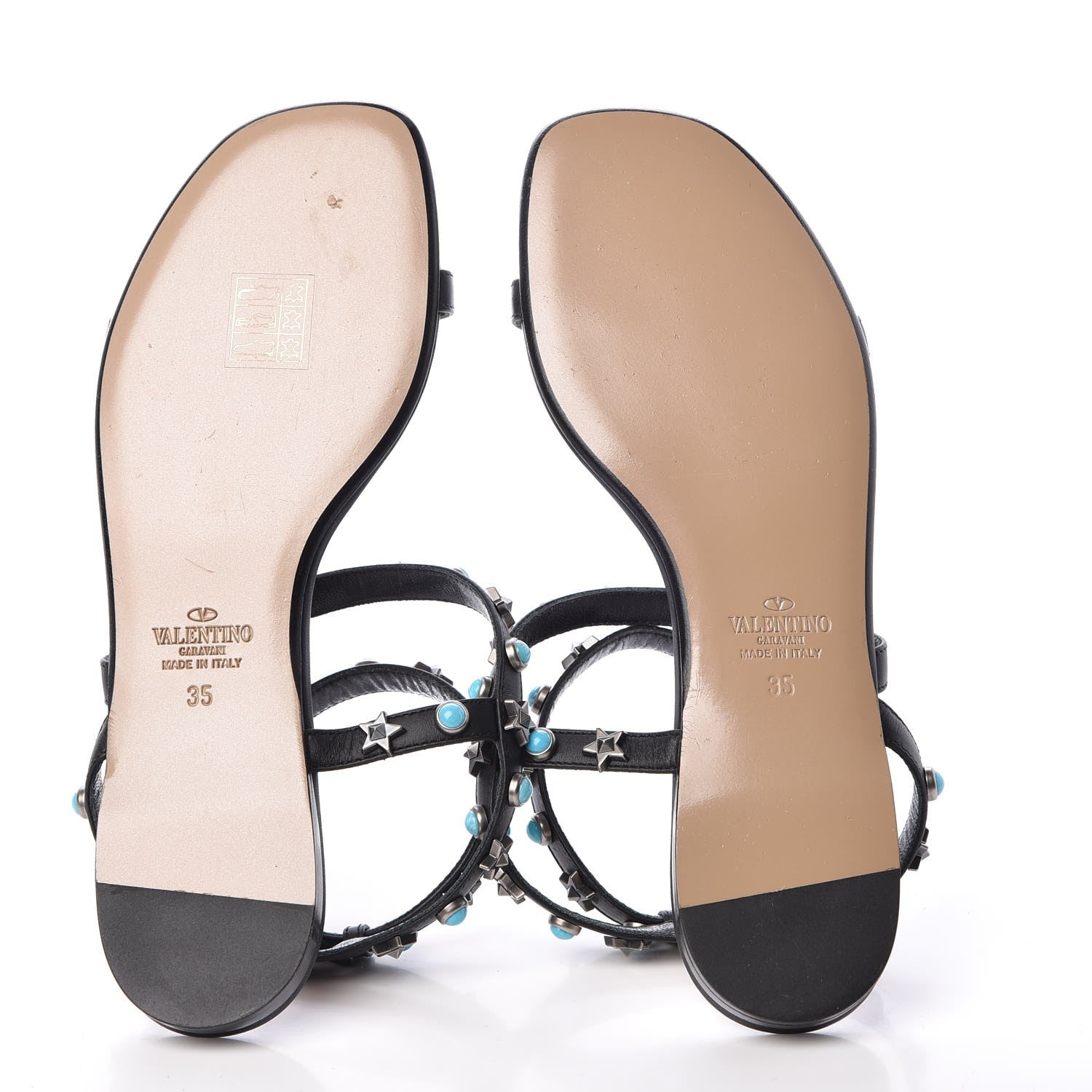 Valentino Garavani Calfskin Rockstud Rolling Ankle Wrap Flat Sandals 35 Black 5 of 7