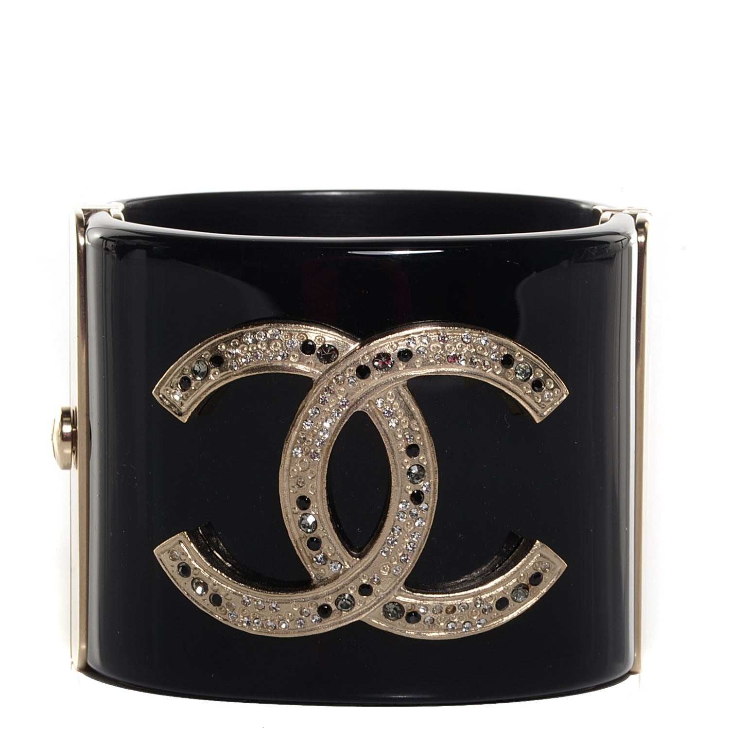 Chanel Resin Crystal CC Cuff Black Gold 1 of 6