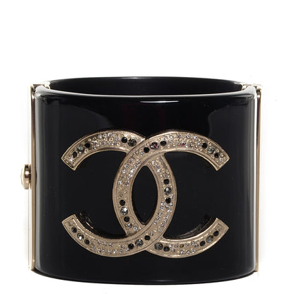 Chanel Resin Crystal CC Cuff Black Gold 1 of 6