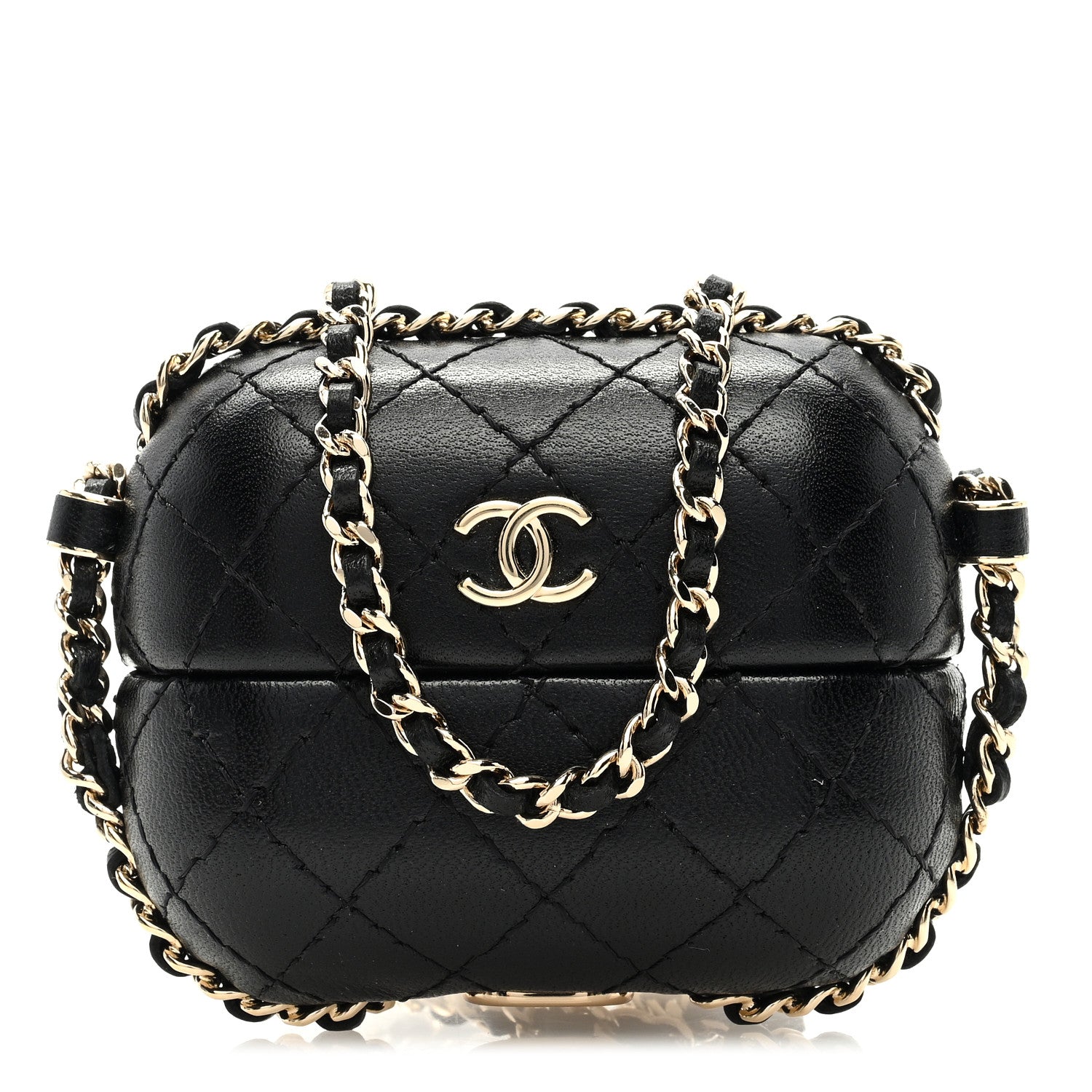 Chanel Lambskin Quilted Chain Around Airpods Pro Case With Chain Black 1 of 7