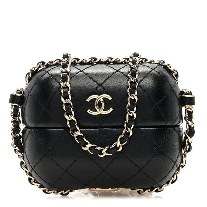 Chanel Lambskin Quilted Chain Around Airpods Pro Case With Chain Black 1 of 7