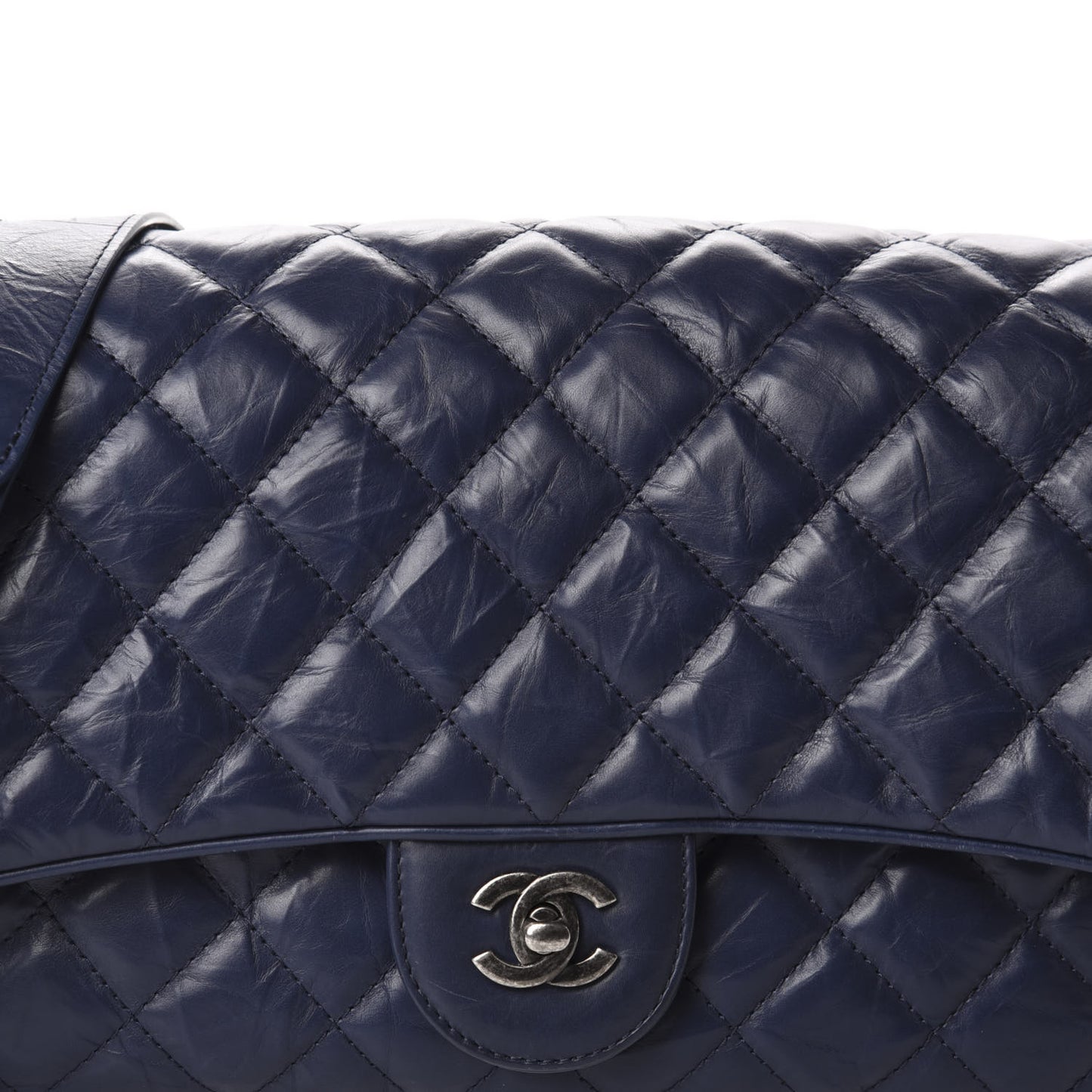 Aged Calfskin Quilted Jumbo Chain Detail Flap Blue