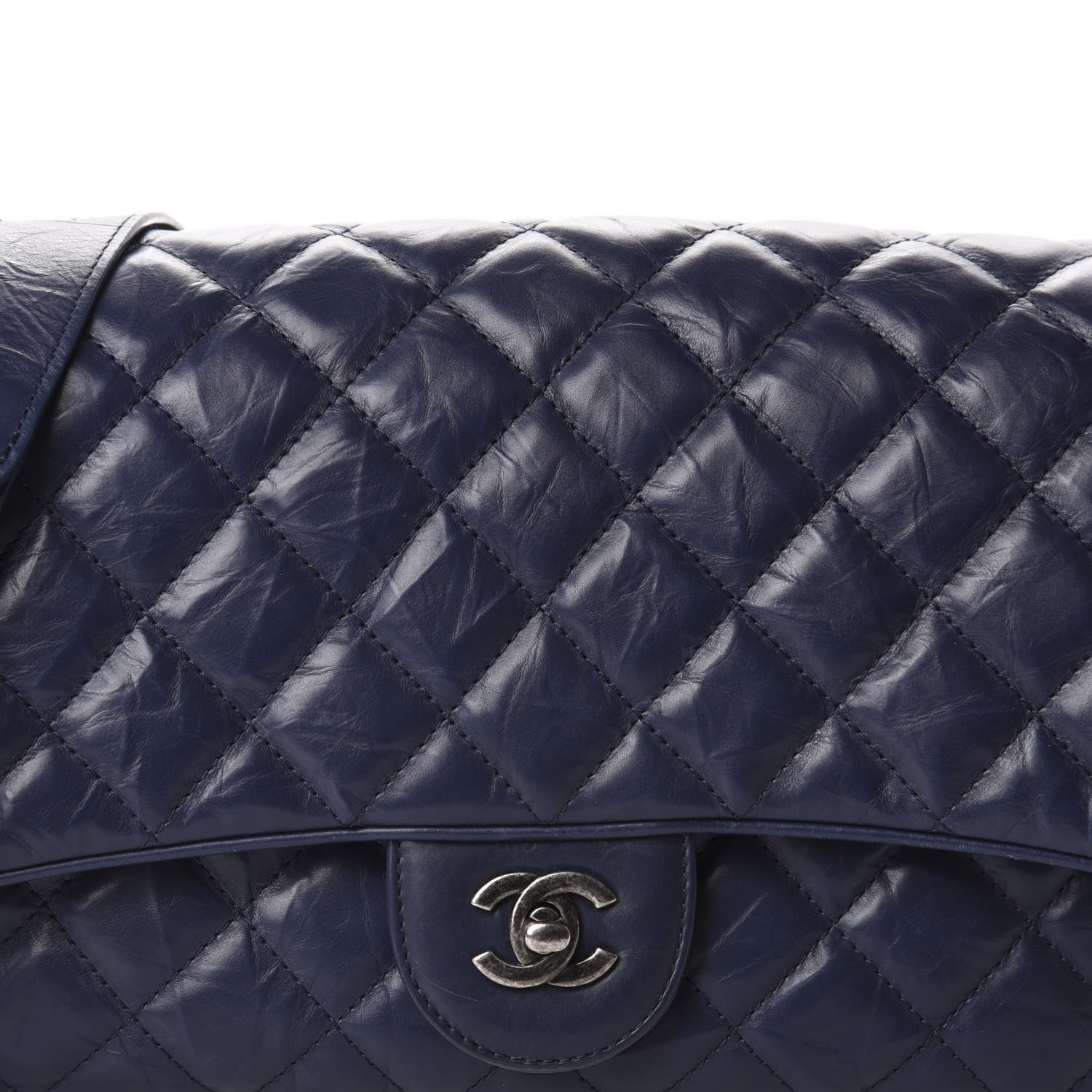 Chanel Aged Calfskin Quilted Jumbo Chain Detail Flap Blue 10 of 10