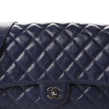 Chanel Aged Calfskin Quilted Jumbo Chain Detail Flap Blue 10 of 10