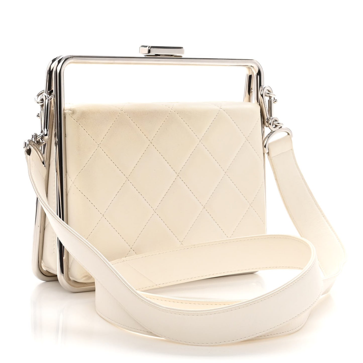 Quilted Lambskin Metal Bar Clutch Bag White