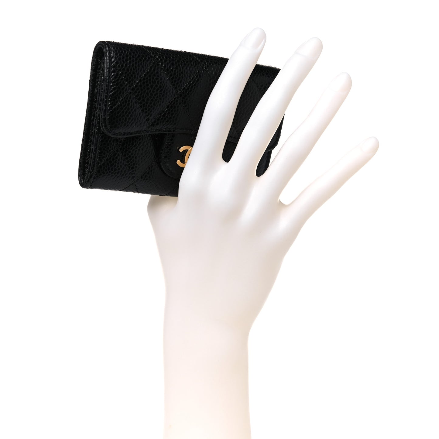 Caviar Quilted Flap Card Holder Black