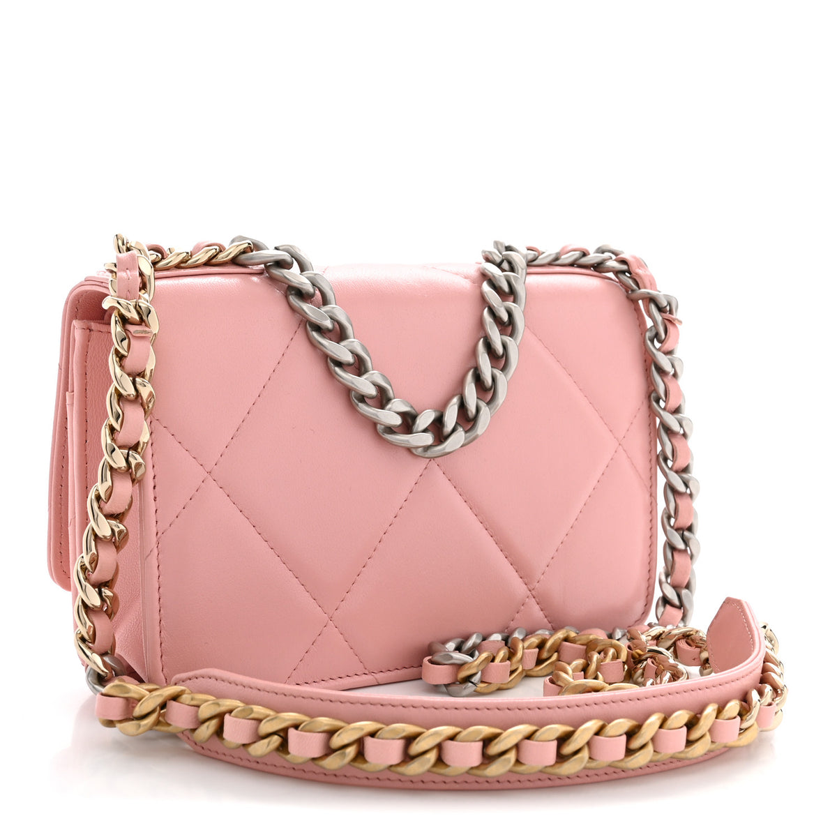 Lambskin Quilted Chanel 19 Wallet On Chain WOC Pink