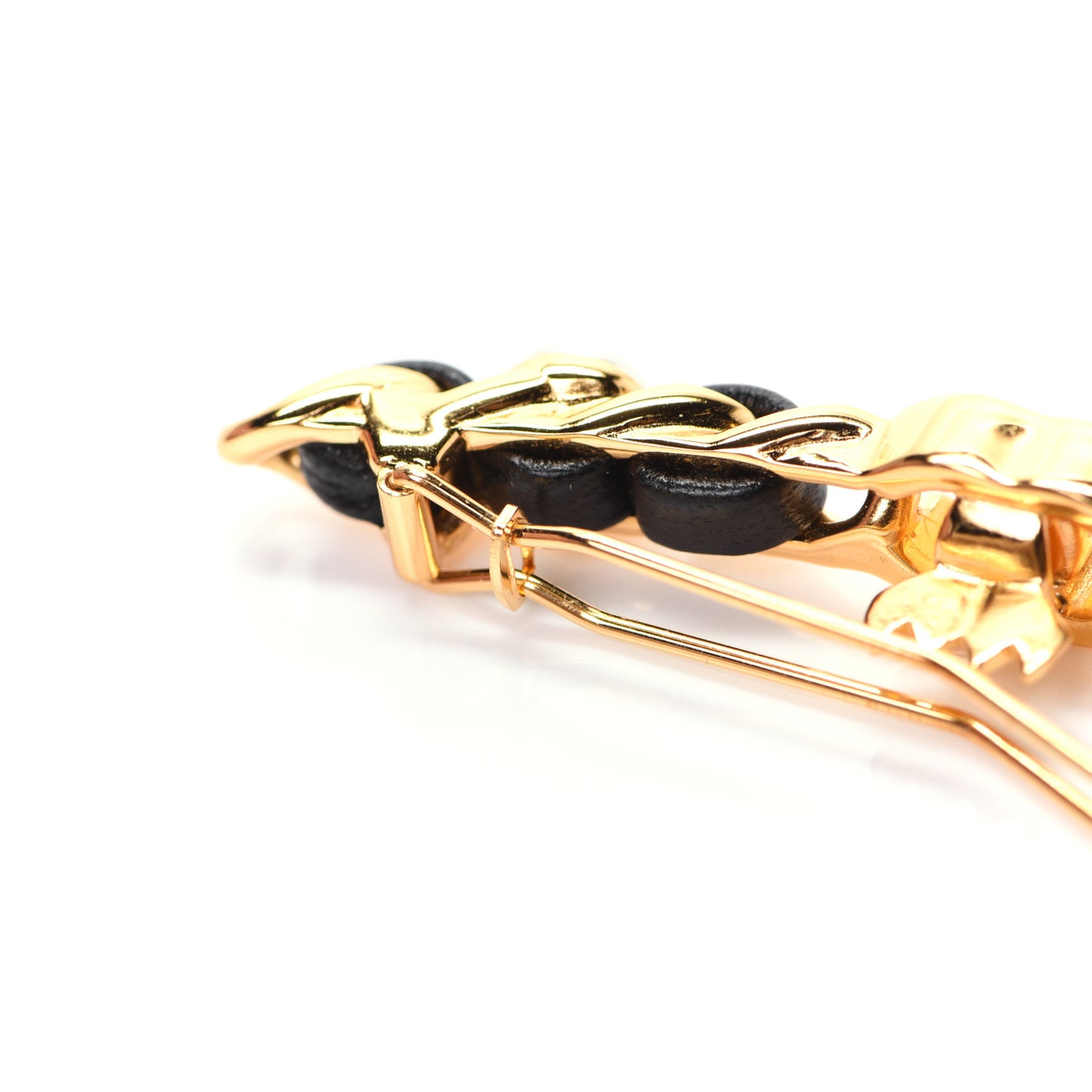 Pearl Lambskin CC More Is More Hair Clip Black Gold