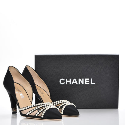 Chanel Grosgrain Pearl Pumps 39.5 Black 8 of 8