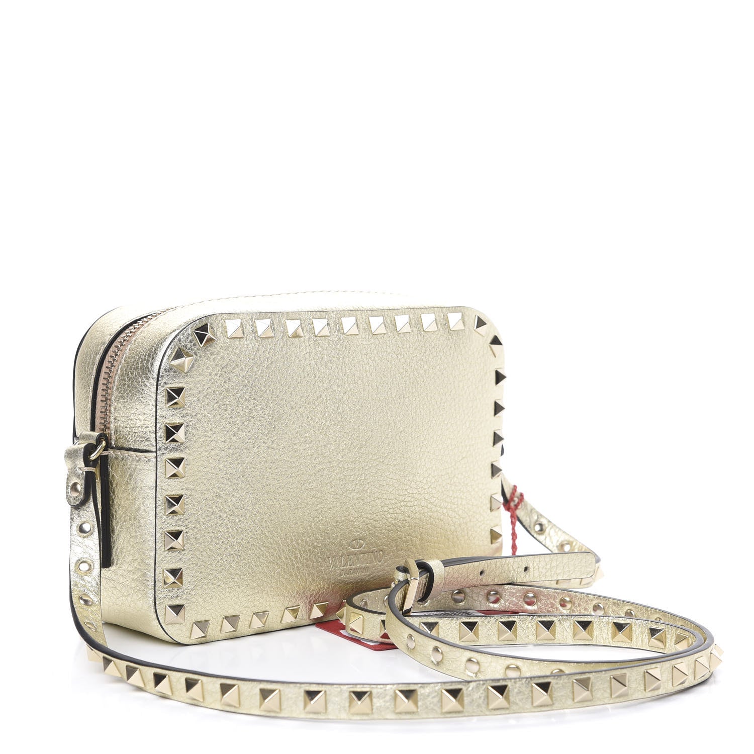 Valentino Garavani Metallic Pebbled Calfskin Rockstud Camera Crossbody Bag Platino 3 of 9