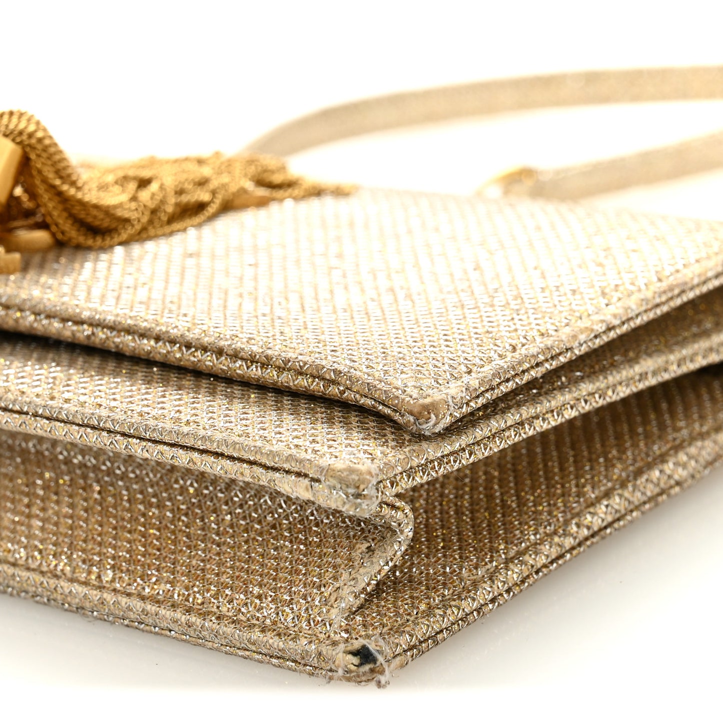 Metallic Canvas Woven Small Classic Monogram Kate Tassel Chain Wallet Gold
