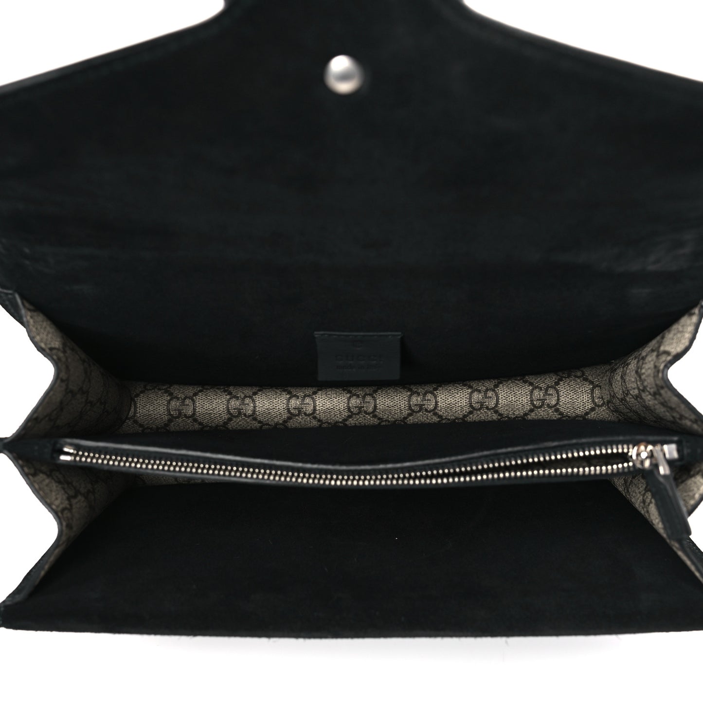 GG Supreme Monogram Suede Crystal Small Dionysus Shoulder Bag Beige Ebony Black