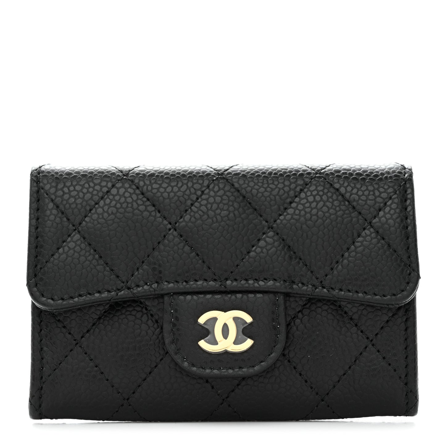 Caviar Quilted Flap Card Holder Wallet Black