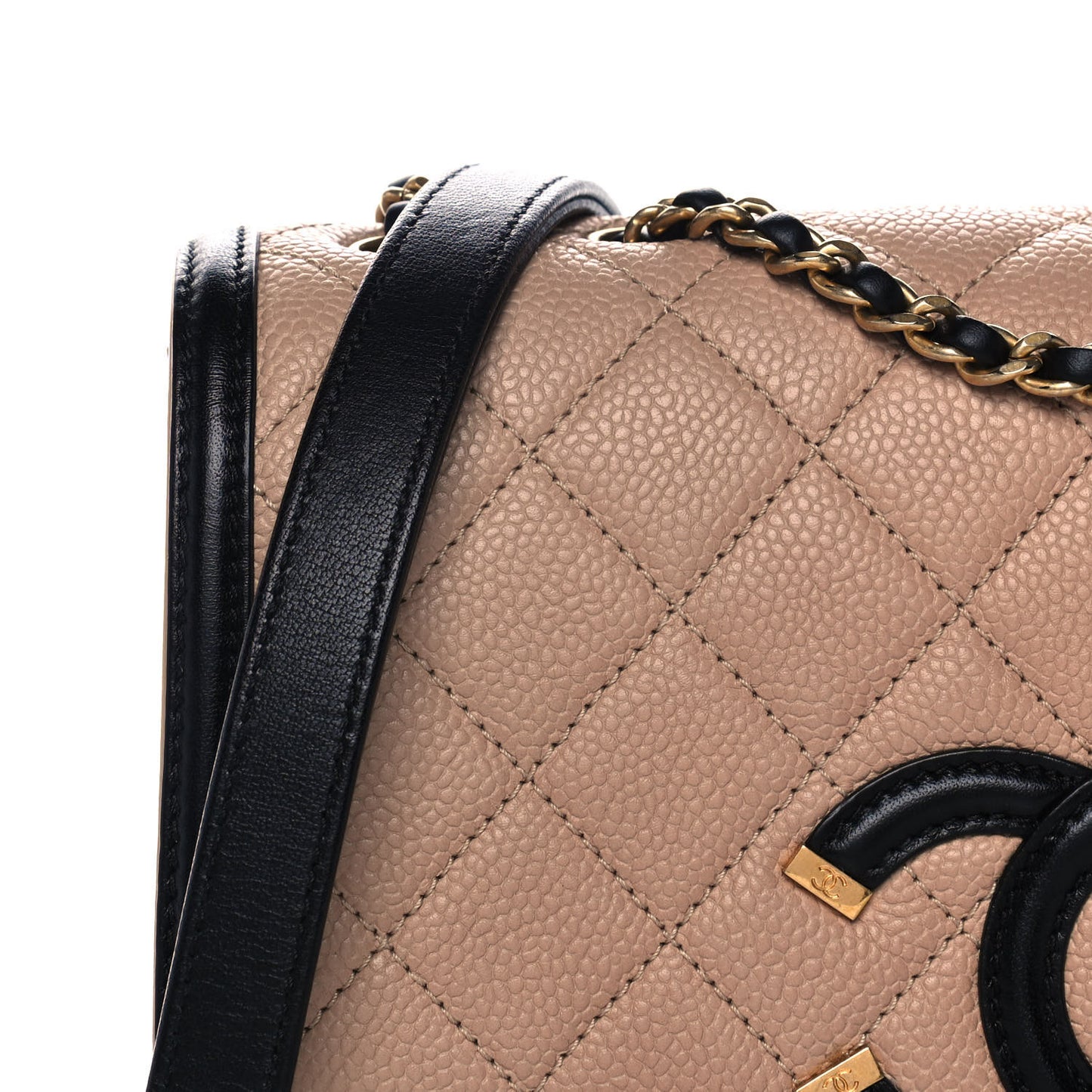 Caviar Quilted Small CC Filigree Flap Beige Black