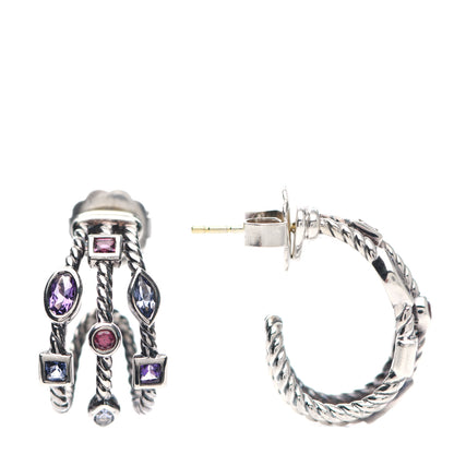 David Yurman Sterling Silver Amethyst Iolite Garnet Pink Tourmaline Confetti 3 Row Earrings 1 of 4