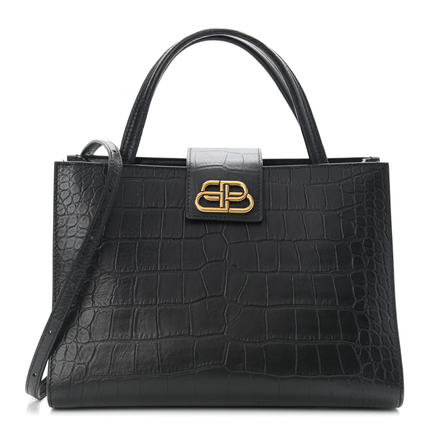 Balenciaga Calfskin Crocodile Embossed Medium Sharp Tote Black 2 of 12