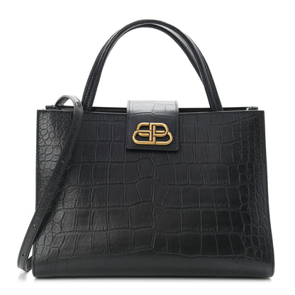 Balenciaga Calfskin Crocodile Embossed Medium Sharp Tote Black 2 of 12
