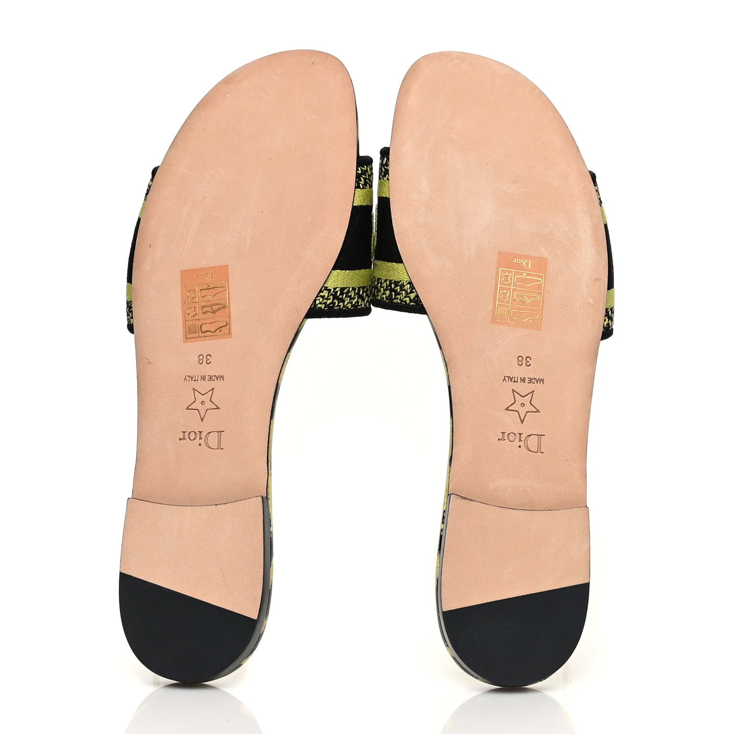 Calfskin Canvas Embroidered Leopard Dway Mules Slide Sandals 38 Lime Pop