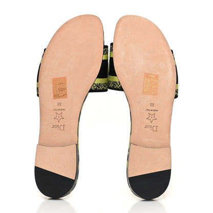 Christian Dior Calfskin Canvas Embroidered Leopard Dway Mules Slide Sandals 38 Lime Pop 5 of 9