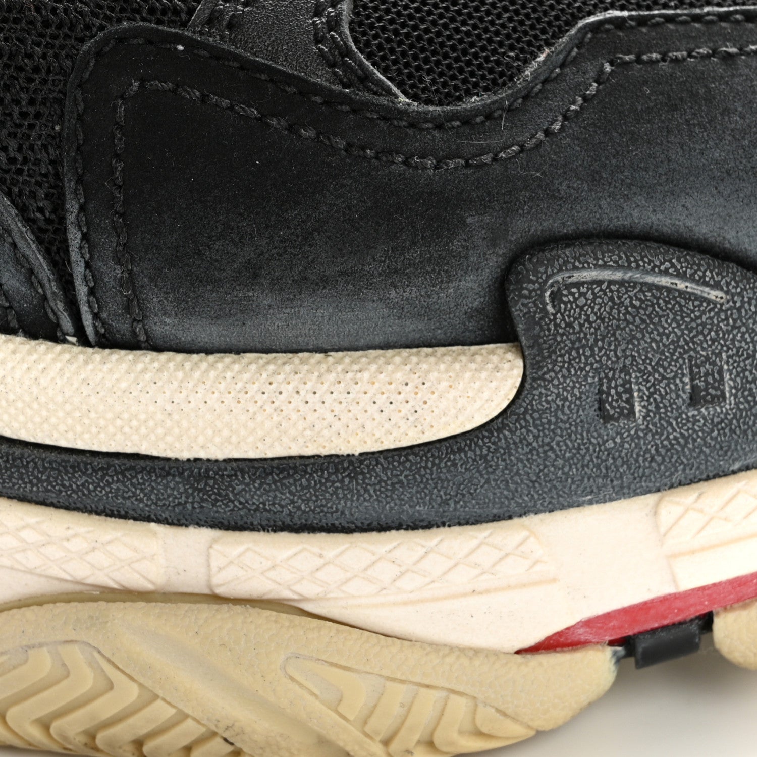 Balenciaga Fabric Mesh Washed Effect Womens Triple S Sneakers 41 Black Red 11 of 13