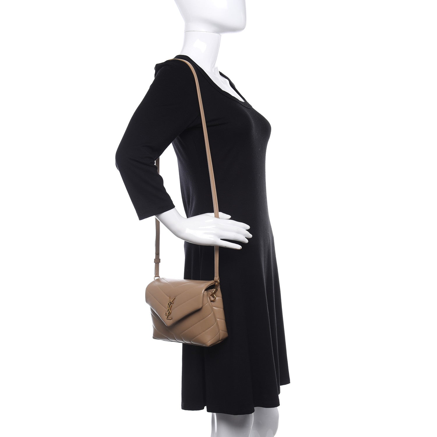 Saint Laurent Calfskin Y Quilted Monogram Toy Loulou Crossbody Bag Latte 2 of 9