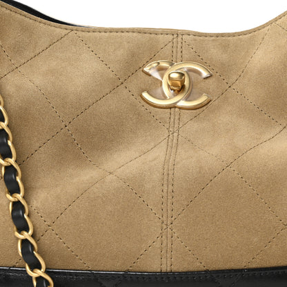 Chanel Suede Calfskin Shiny Lambskin Quilted Small Coco Base Shopping Bag Beige Black 8 of 11