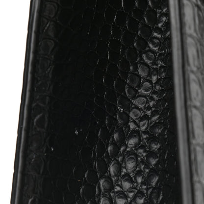 Saint Laurent Calfskin Crocodile Embossed Monogram Large Satchel Black 13 of 15