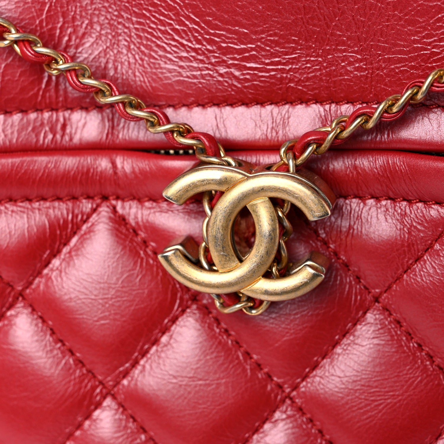 Chanel Aged Calfskin Quilted Drawstring Shopping Tote Red 10 of 10