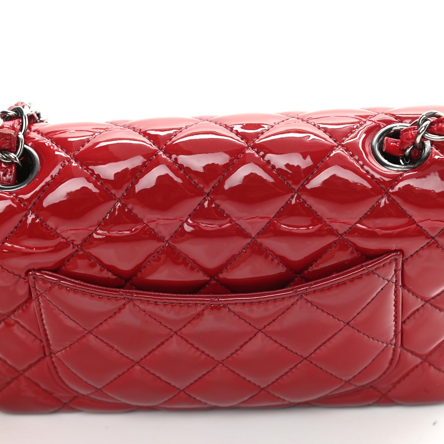 Patent Calfskin Quilted Mini Rectangular Flap Red