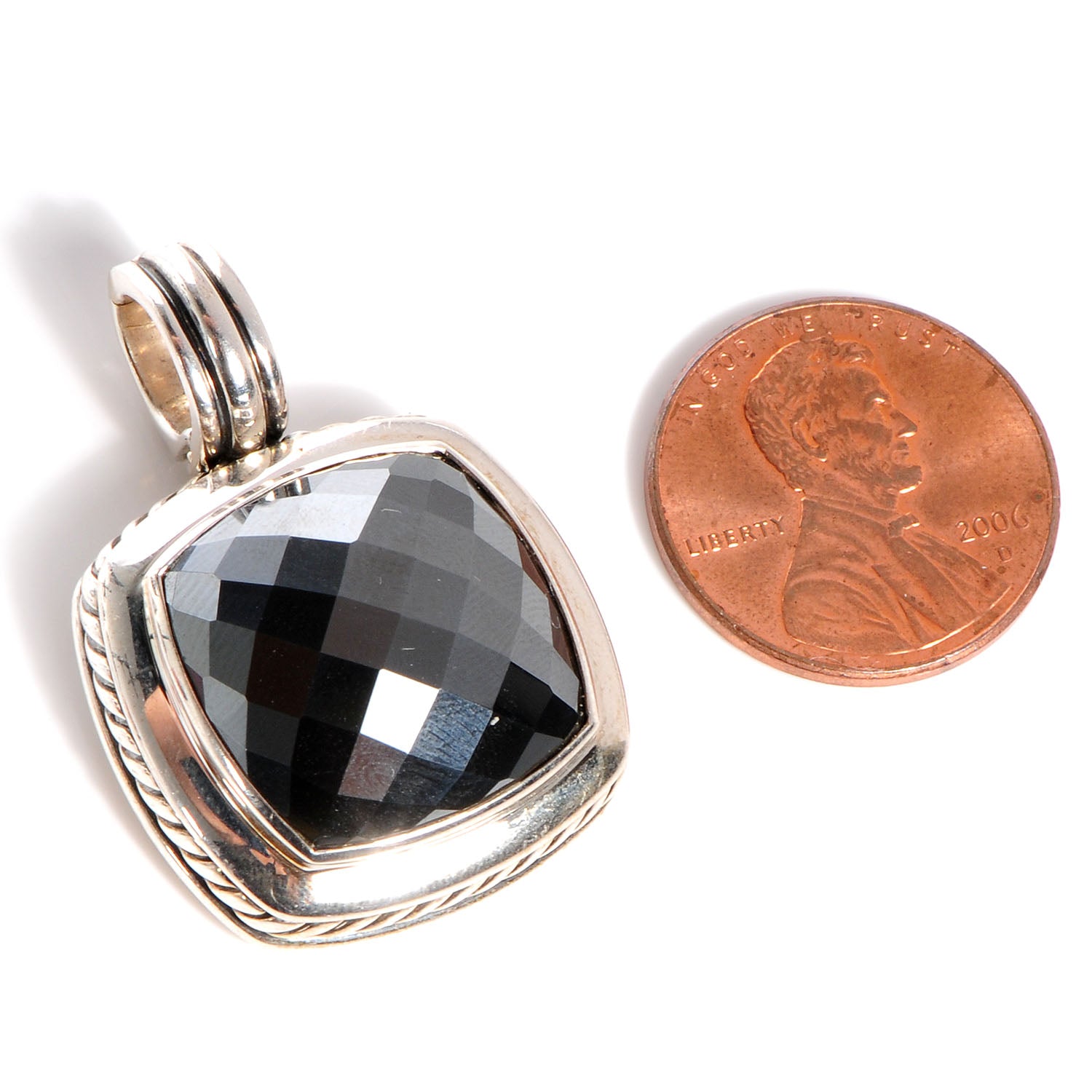 David Yurman Sterling Silver Onyx 14mm Albion Enhancer Pendant 2 of 5