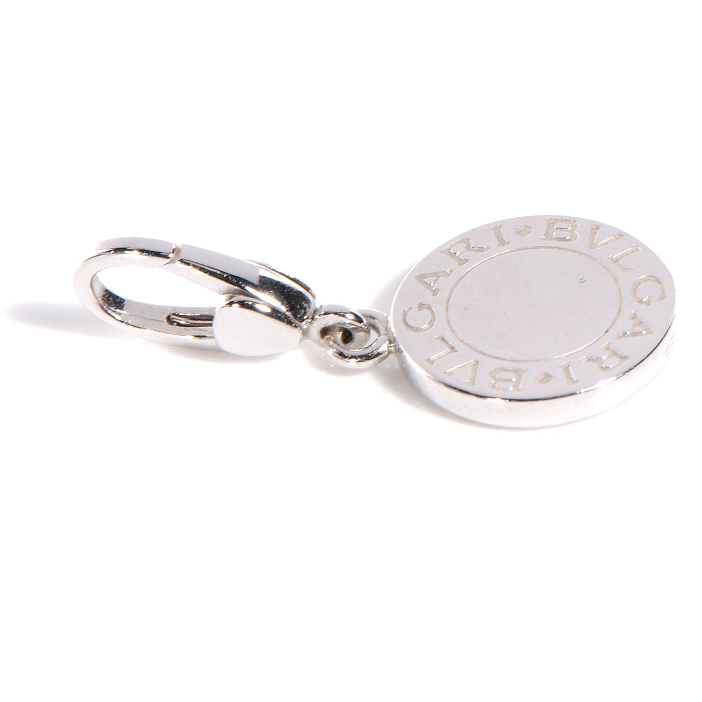 BVLGARI 18k White Gold Disc Charm Pendant W Pave Diamonds