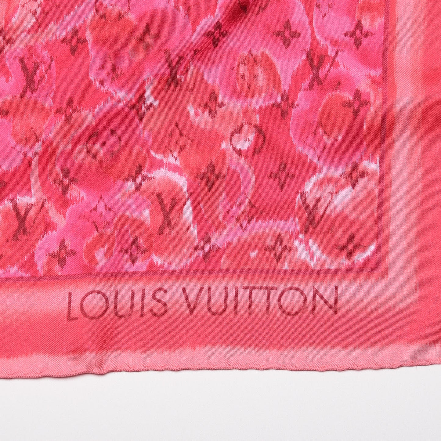Silk Monogram Ikat Summer Square Scarf Rose Indien