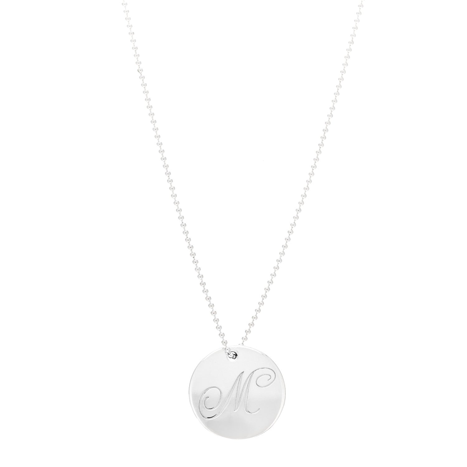 Tiffany Sterling Silver Letter M Disc Pendant Necklace 1 of 5