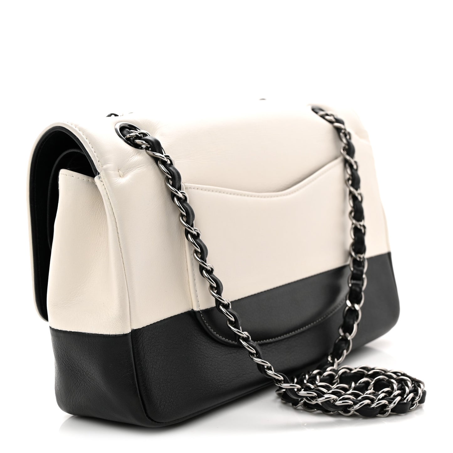 Calfskin Duo Medium Double Flap  White Black