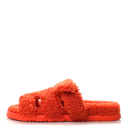 Hermes Woolskin Womens Chypre Sandals 37.5 Orange 1 of 8