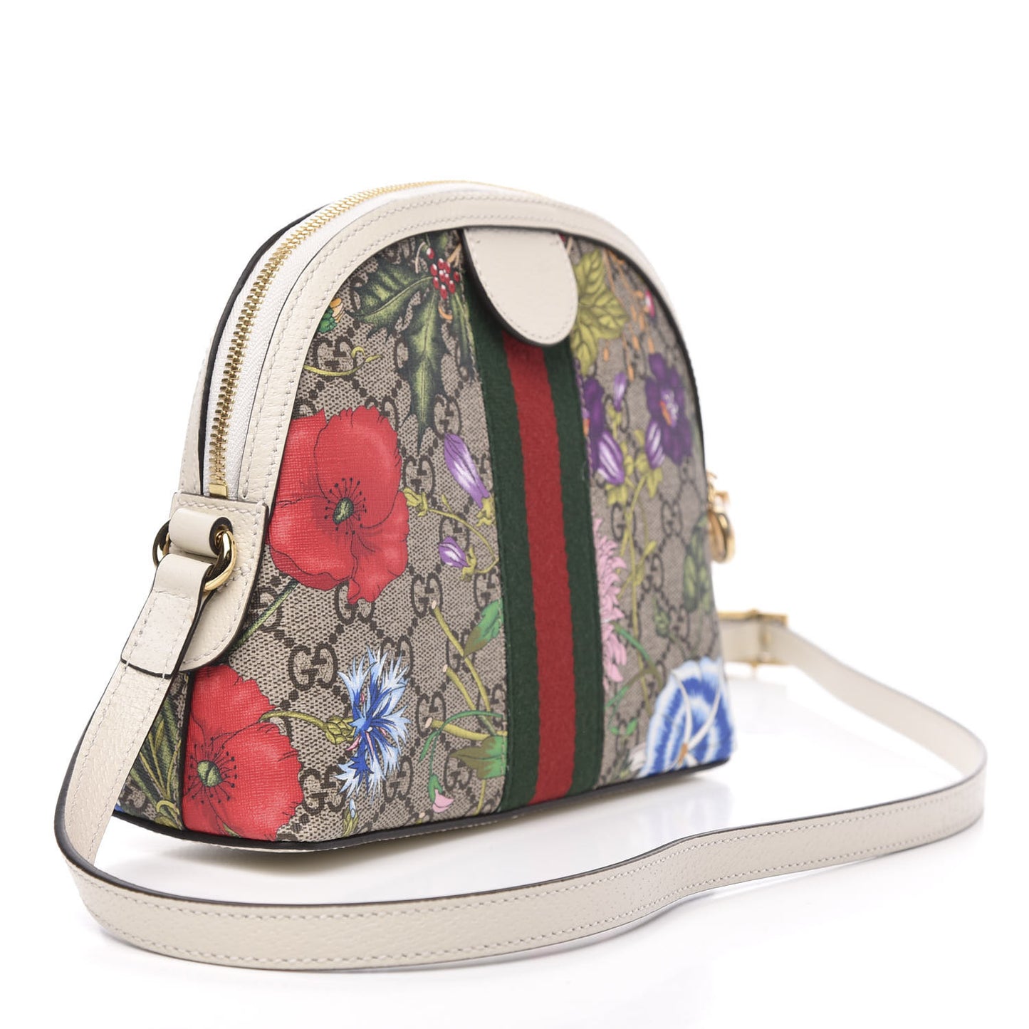 GG Supreme Monogram Flora Web GG Small Ophidia Dome Shoulder Bag White