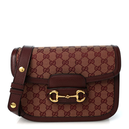 Gucci Monogram Textured Dollar Calfskin Horsebit 1955 Shoulder Bag Sahara Rubino Chardonnay 1 of 10