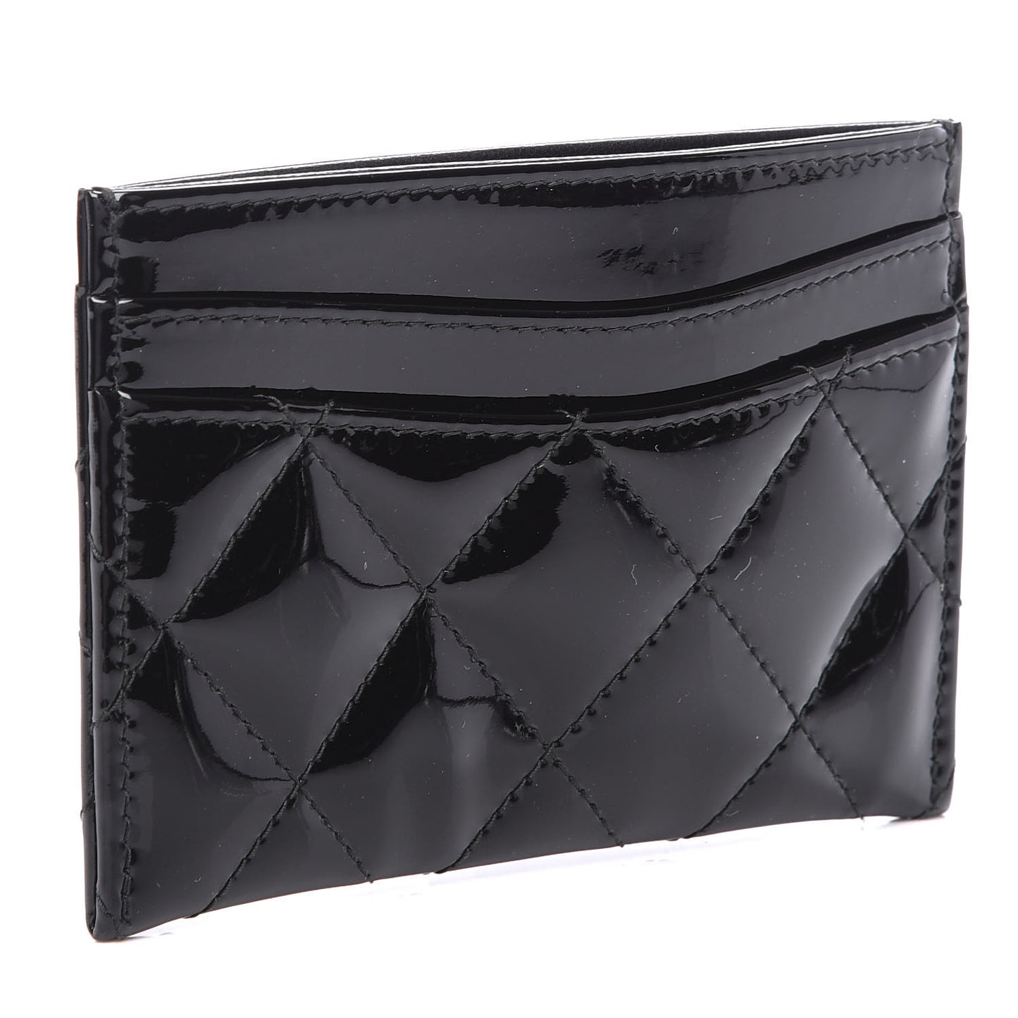 Patent Calfskin Quilted Card Holder Black