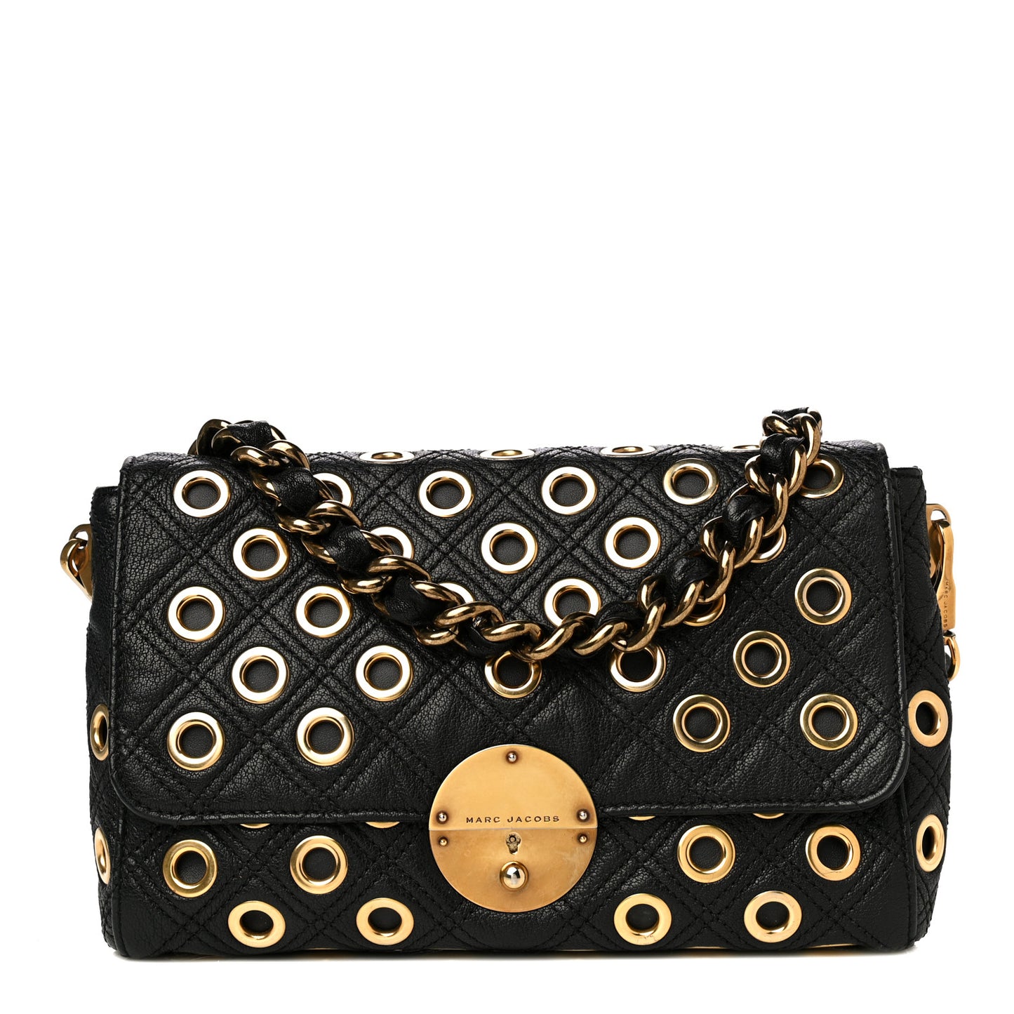 Goatskin Quilted Grommet Gotham Eyelet Shoulder Bag Black