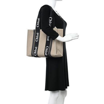 Chloe Linen Calfskin Medium Woody Ribbon Tote Black Blue 3 of 9